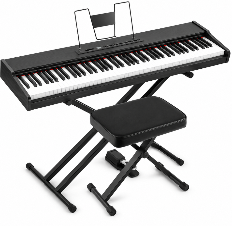 Piano Numérique Portable 88 Touches, Bluetooth, avec Support et Banc