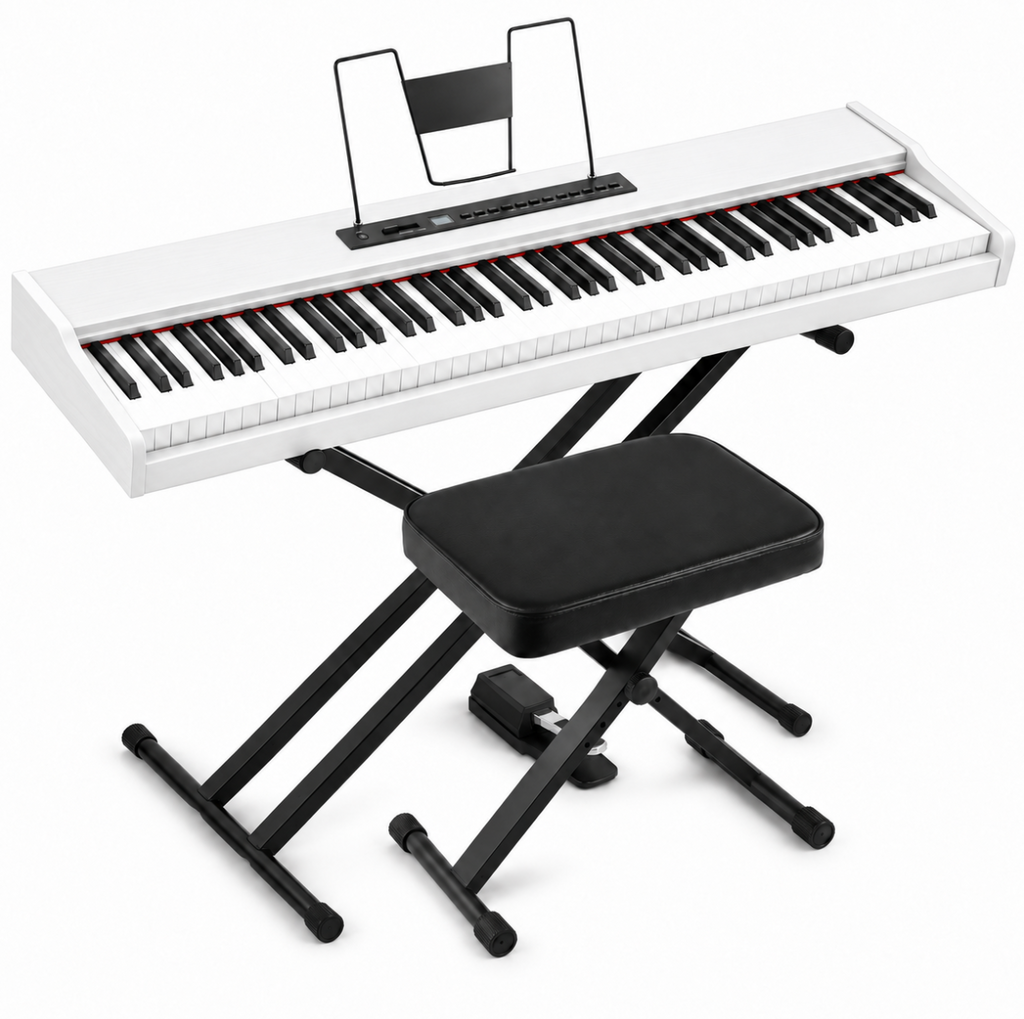 Piano Numérique Portable 88 Touches, Bluetooth, avec Support et Banc
