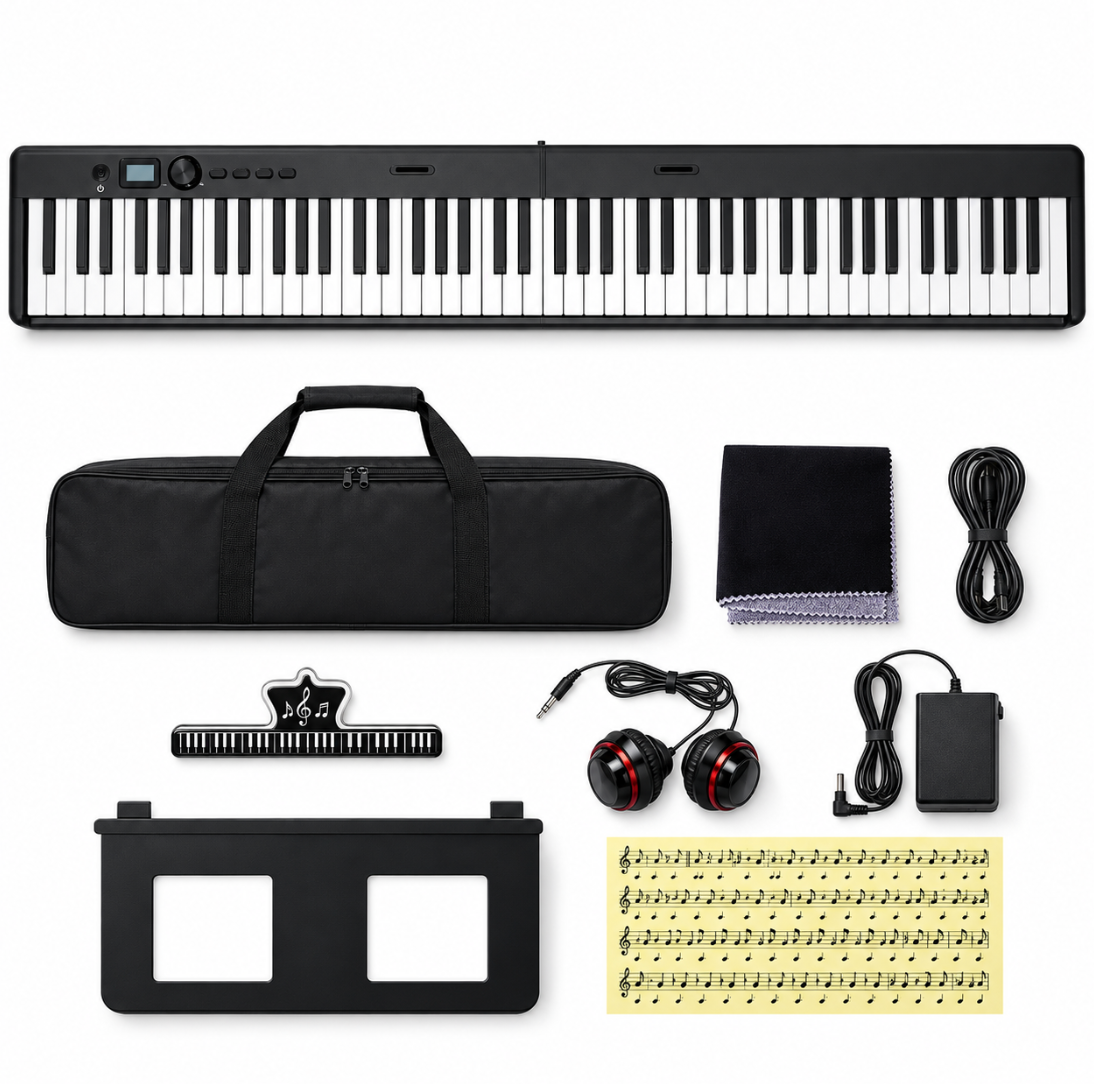 Piano Numérique Pliant 88 Touches, Bluetooth et MIDI, Batterie Rechargeable