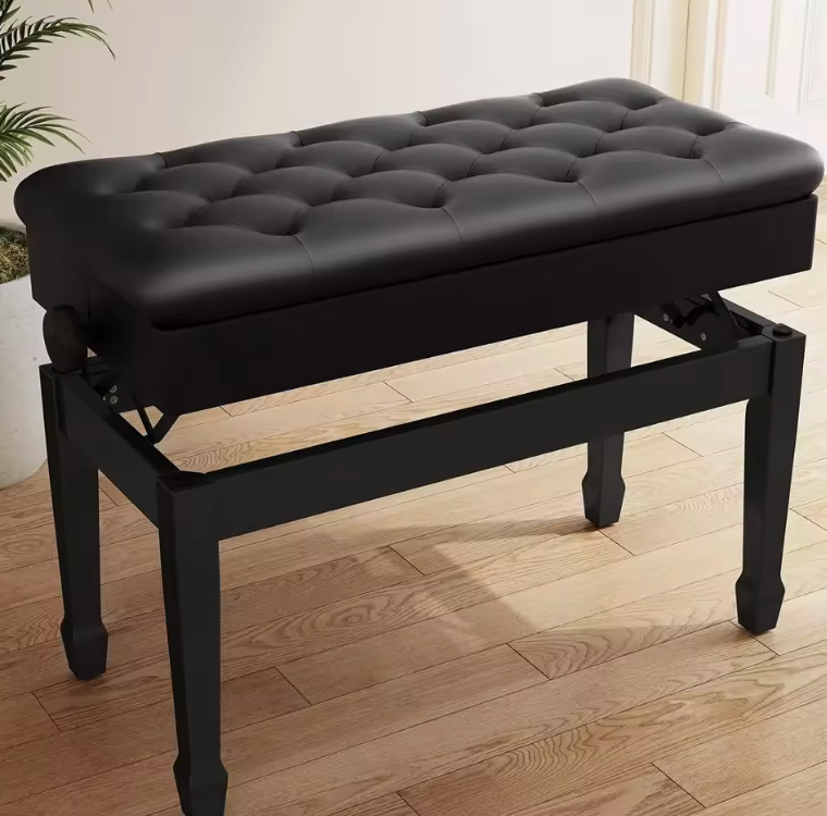 Banc de Piano avec Rangement, Cuir Noir