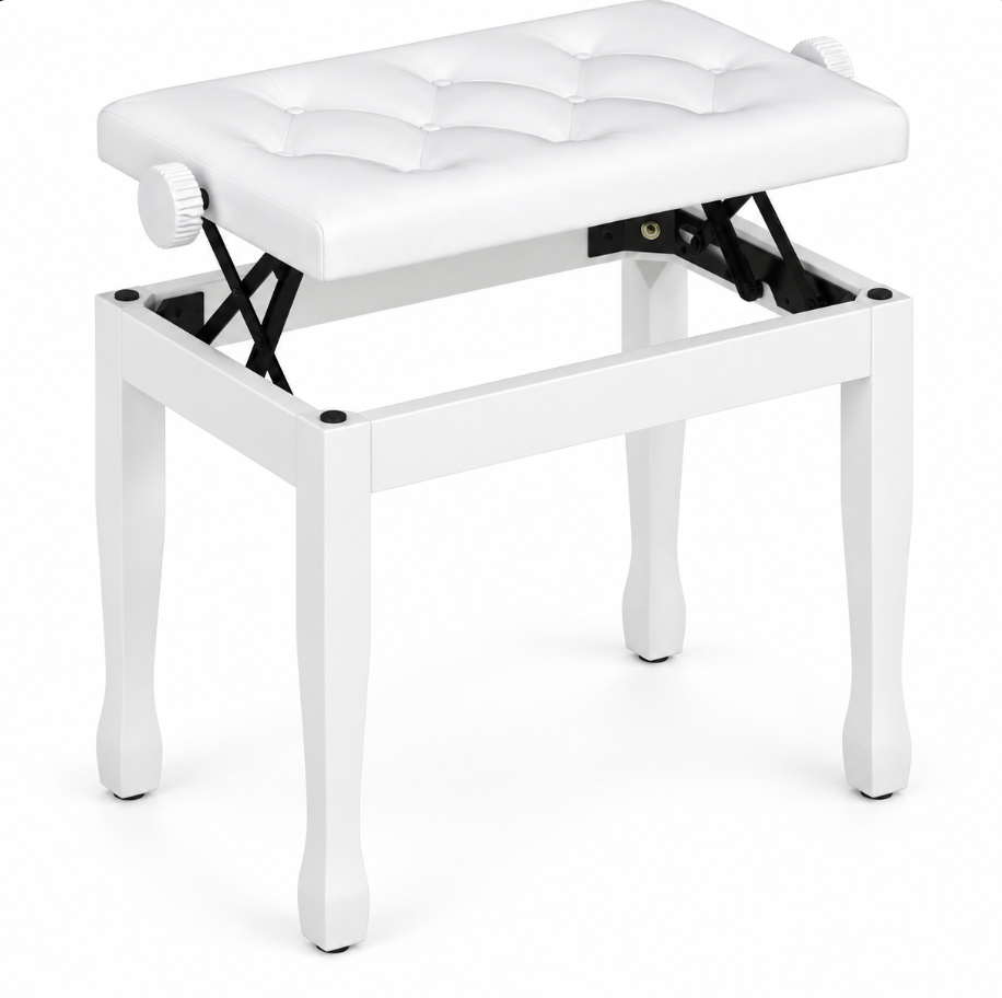 Banc de Piano Réglable en Bois Massif, Blanc