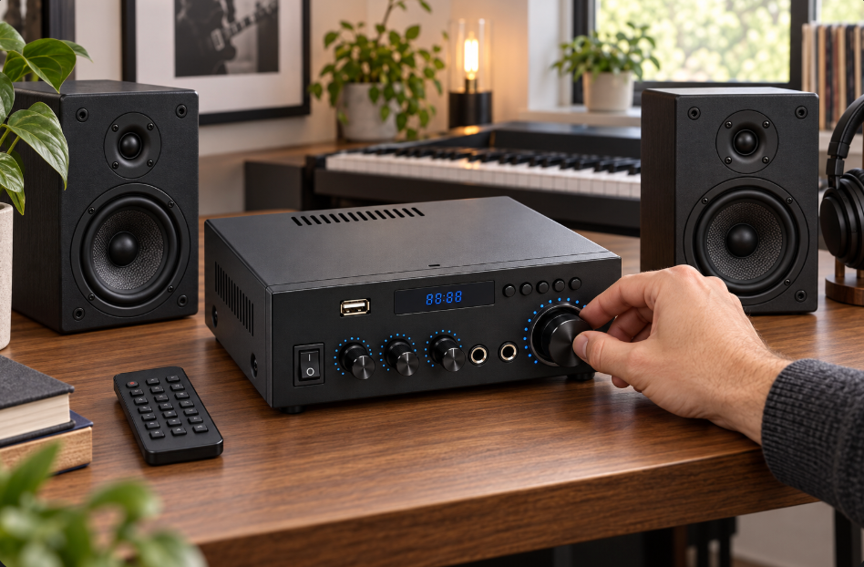 Amplificateur Stéréo 2 x 40 W, Bluetooth 5.0, USB/SD