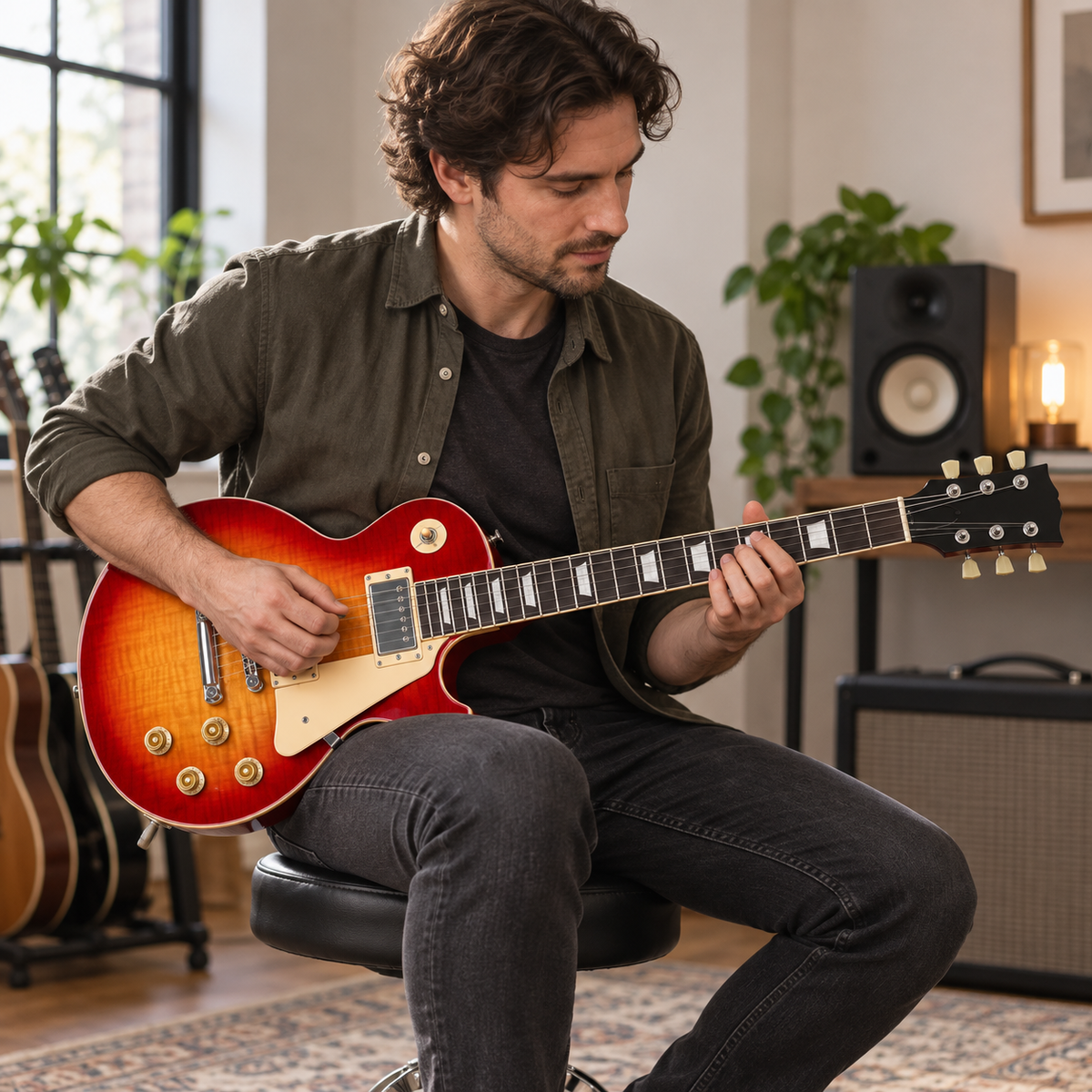 Guitare Électrique Type LP, Corps Peuplier, Touche Ébène