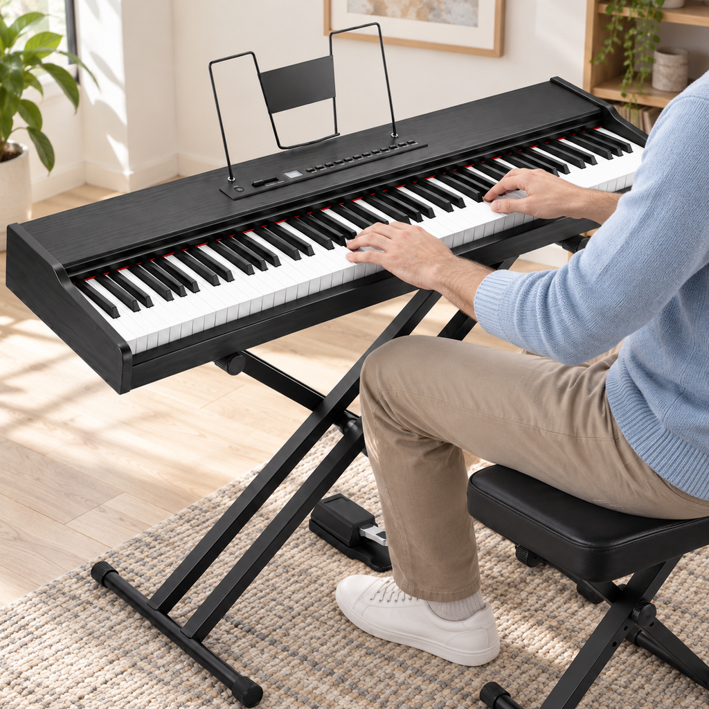 Piano Numérique Portable 88 Touches, Bluetooth, avec Support et Banc