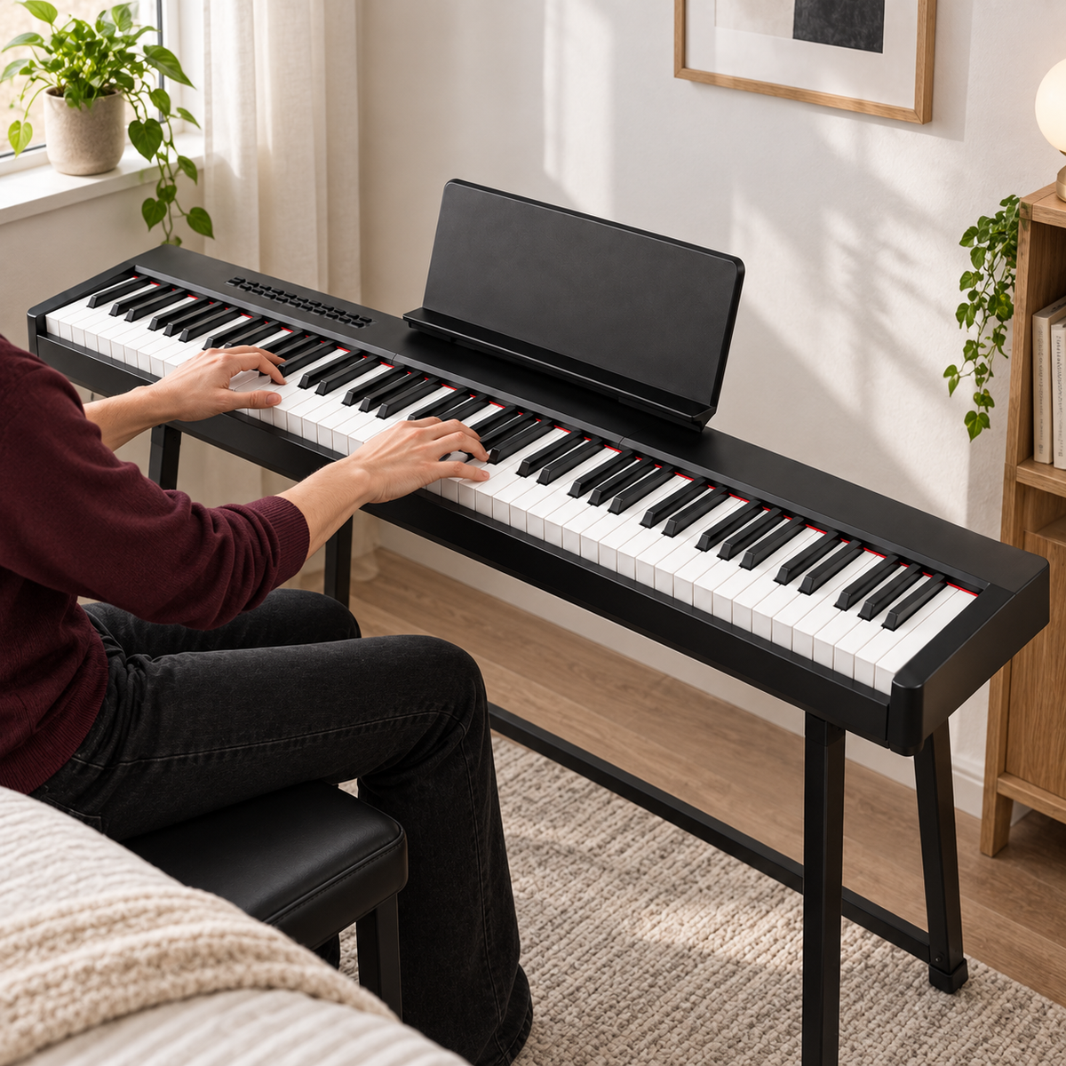 Piano Numérique 88 Touches Pleine Taille, Pédale de Sustain, Noir